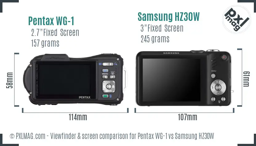 Pentax WG-1 vs Samsung HZ30W Screen and Viewfinder comparison