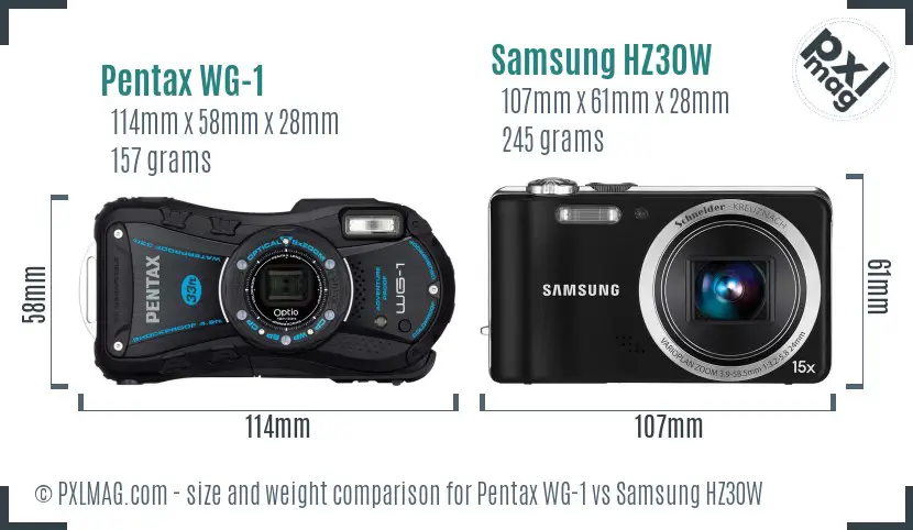 Pentax WG-1 vs Samsung HZ30W size comparison