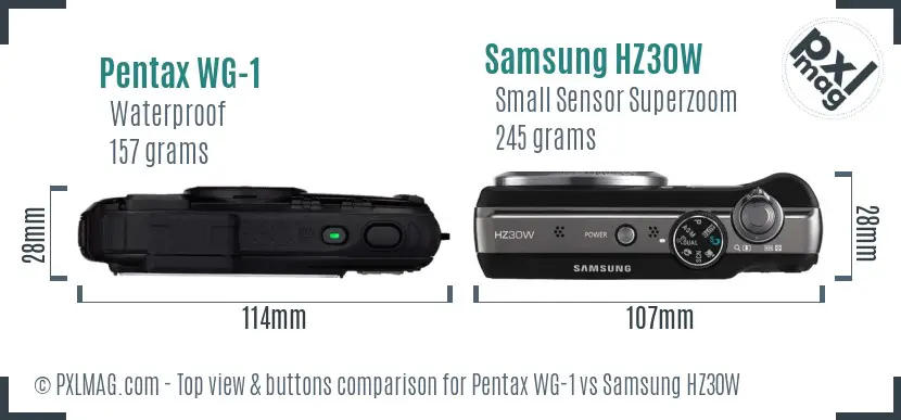 Pentax WG-1 vs Samsung HZ30W top view buttons comparison