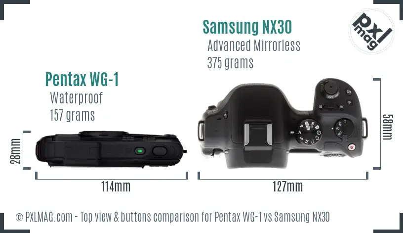 Pentax WG-1 vs Samsung NX30 top view buttons comparison