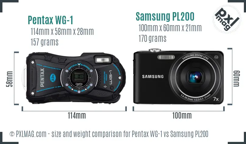 Pentax WG-1 vs Samsung PL200 size comparison