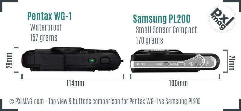 Pentax WG-1 vs Samsung PL200 top view buttons comparison