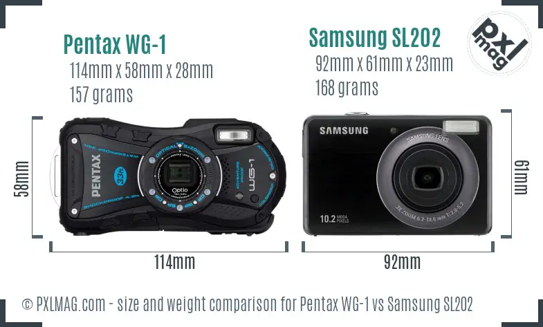 Pentax WG-1 vs Samsung SL202 size comparison
