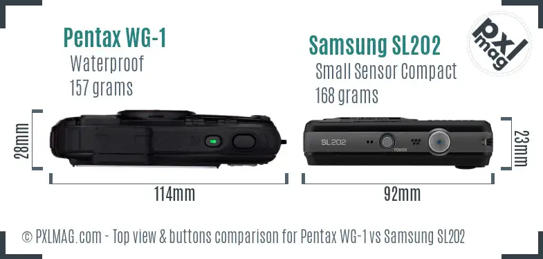 Pentax WG-1 vs Samsung SL202 top view buttons comparison