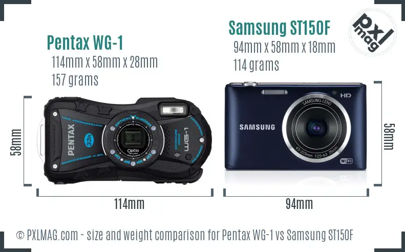 Pentax WG-1 vs Samsung ST150F size comparison