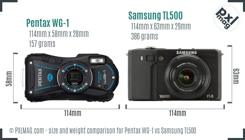 Pentax WG-1 vs Samsung TL500 size comparison