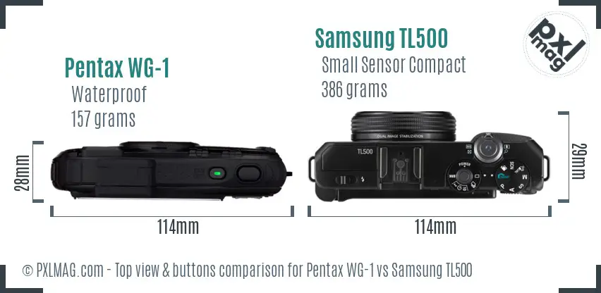Pentax WG-1 vs Samsung TL500 top view buttons comparison