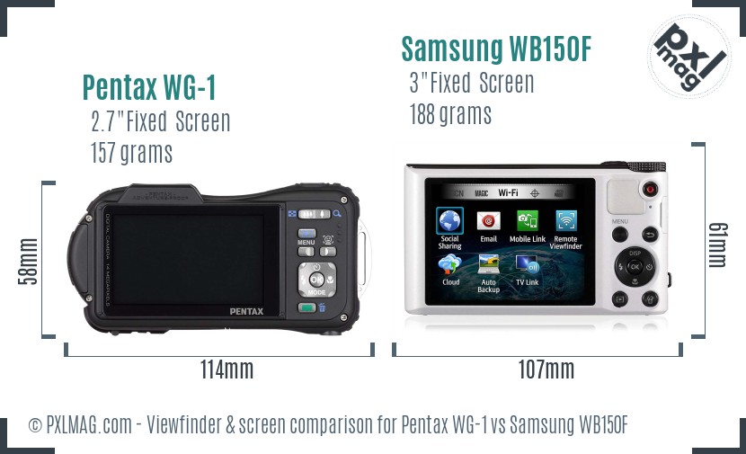Pentax WG-1 vs Samsung WB150F Screen and Viewfinder comparison