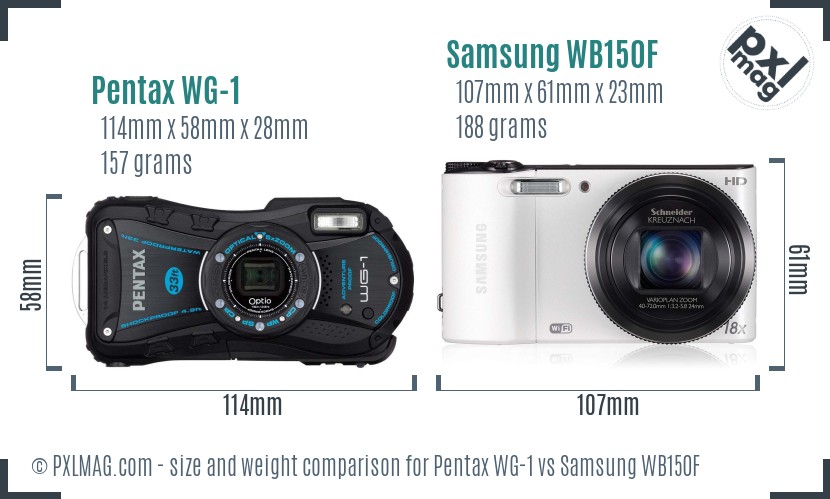 Pentax WG-1 vs Samsung WB150F size comparison