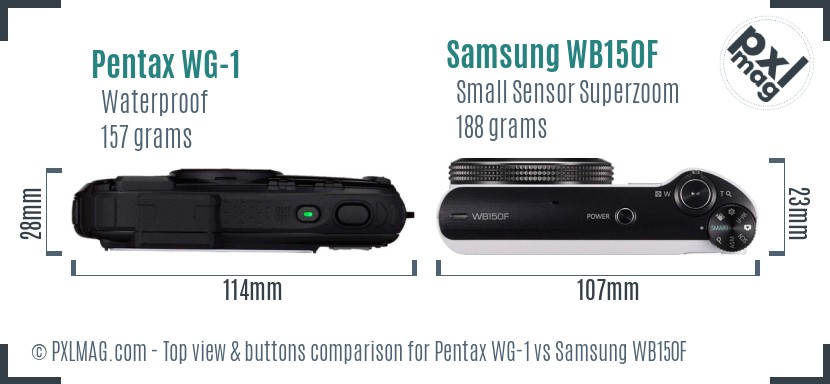 Pentax WG-1 vs Samsung WB150F top view buttons comparison