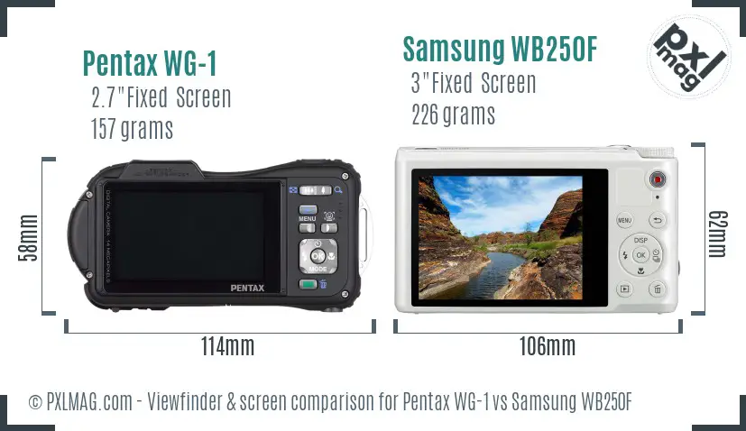 Pentax WG-1 vs Samsung WB250F Screen and Viewfinder comparison Pentax WG-1 vs Samsung WB250F Screen and Viewfinder comparison
