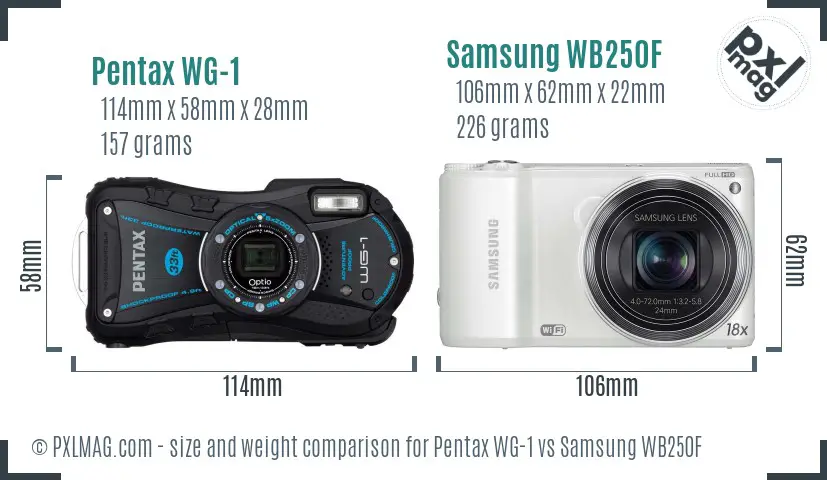 Pentax WG-1 vs Samsung WB250F size comparison Pentax WG-1 vs Samsung WB250F size comparison