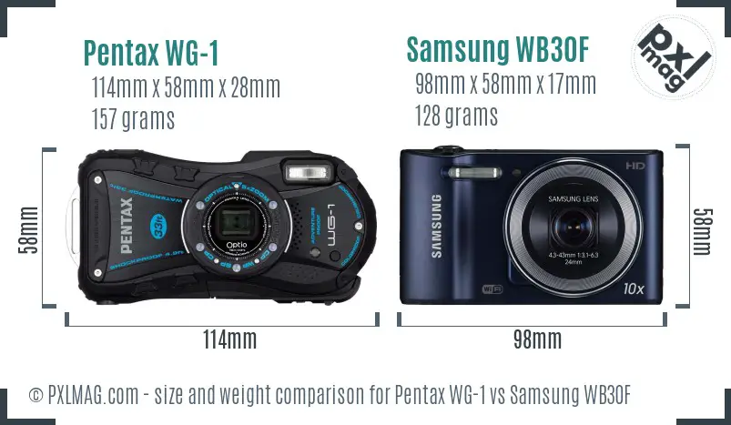 Pentax WG-1 vs Samsung WB30F size comparison