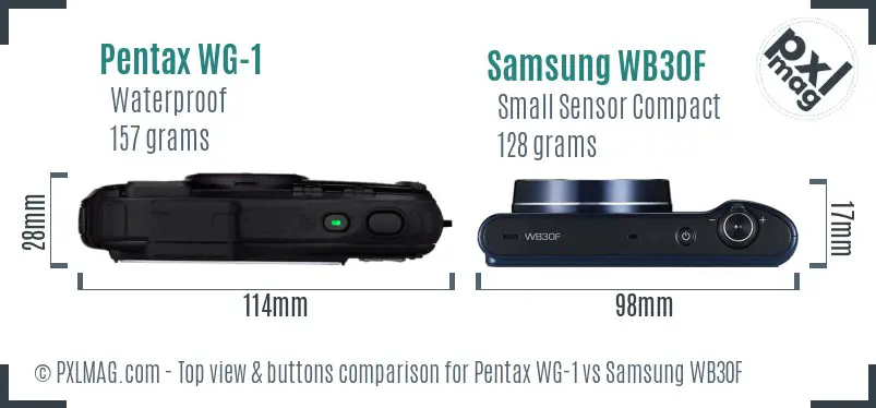 Pentax WG-1 vs Samsung WB30F top view buttons comparison