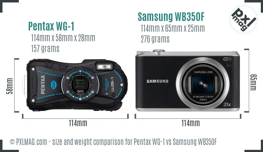 Pentax WG-1 vs Samsung WB350F size comparison Pentax WG-1 vs Samsung WB350F size comparison