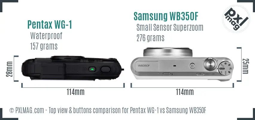 Pentax WG-1 vs Samsung WB350F top view buttons comparison Pentax WG-1 vs Samsung WB350F top view buttons comparison