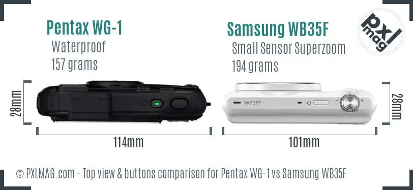 Pentax WG-1 vs Samsung WB35F top view buttons comparison