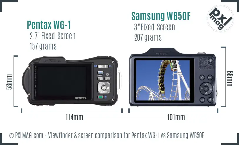 Pentax WG-1 vs Samsung WB50F Screen and Viewfinder comparison