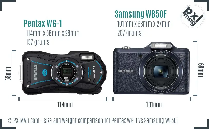 Pentax WG-1 vs Samsung WB50F size comparison