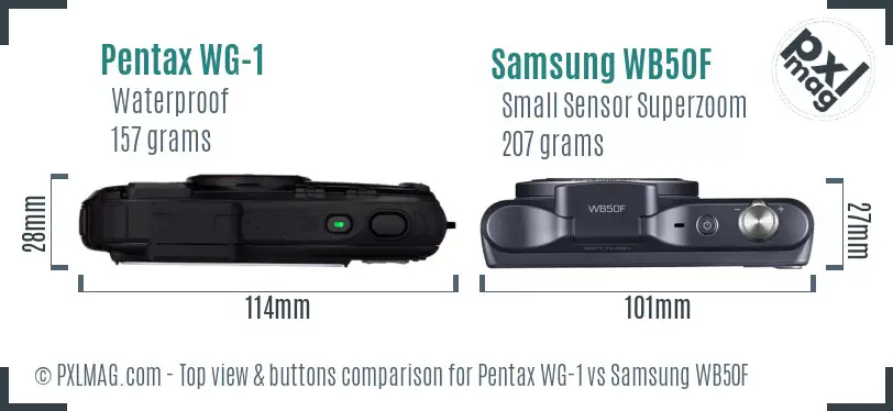 Pentax WG-1 vs Samsung WB50F top view buttons comparison