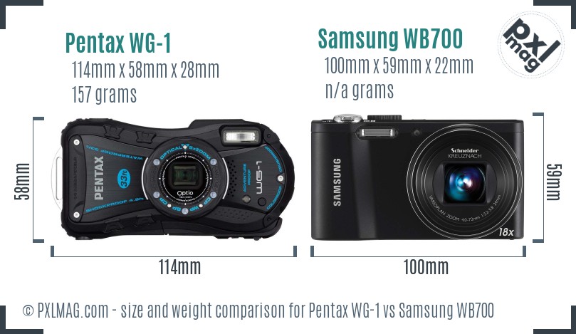 Pentax WG-1 vs Samsung WB700 size comparison