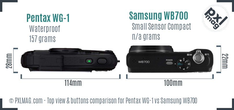 Pentax WG-1 vs Samsung WB700 top view buttons comparison