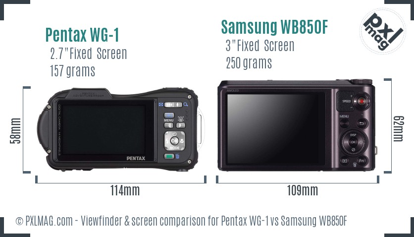 Pentax WG-1 vs Samsung WB850F Screen and Viewfinder comparison