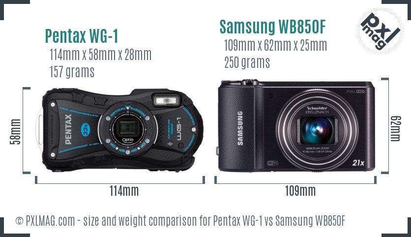 Pentax WG-1 vs Samsung WB850F size comparison Pentax WG-1 vs Samsung WB850F size comparison