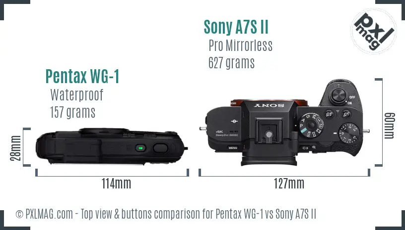 Pentax WG-1 vs Sony A7S II top view buttons comparison