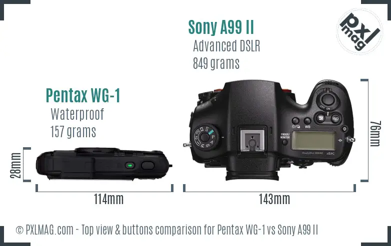 Pentax WG-1 vs Sony A99 II top view buttons comparison