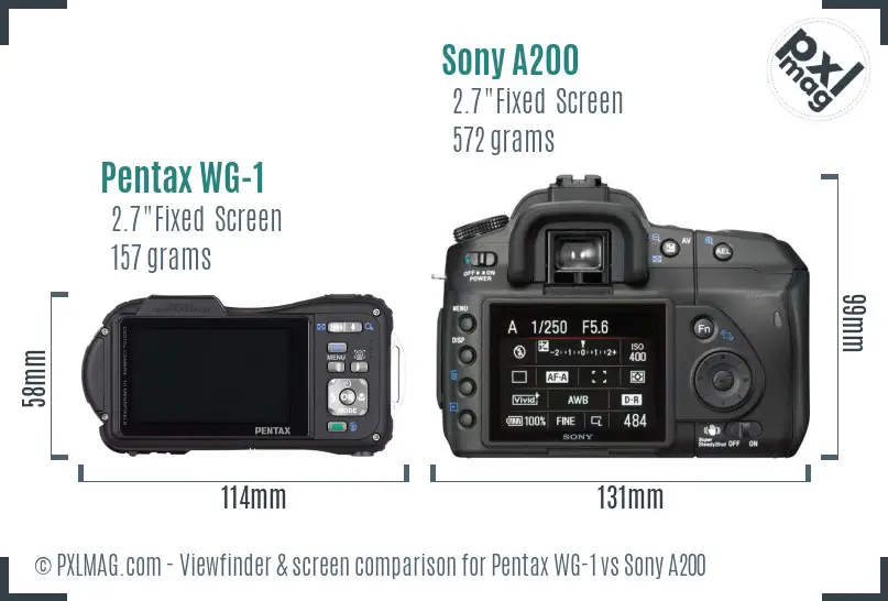 Pentax WG-1 vs Sony A200 Screen and Viewfinder comparison