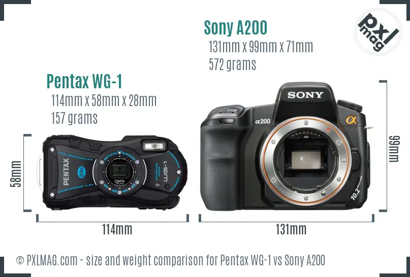 Pentax WG-1 vs Sony A200 size comparison