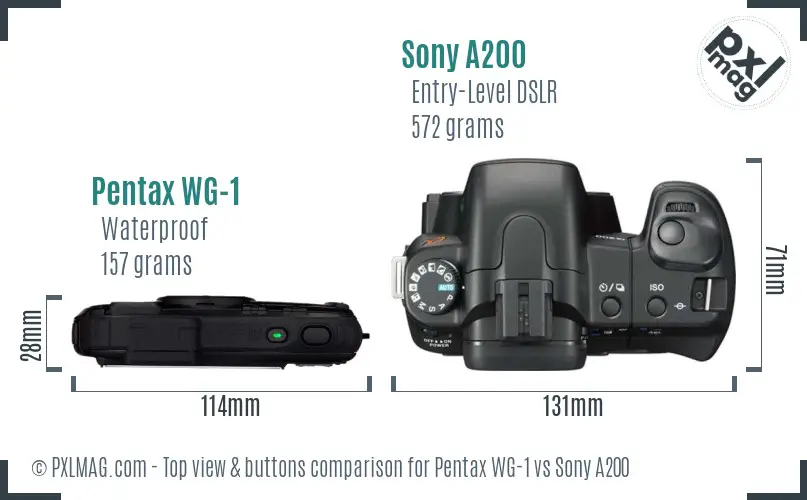 Pentax WG-1 vs Sony A200 top view buttons comparison