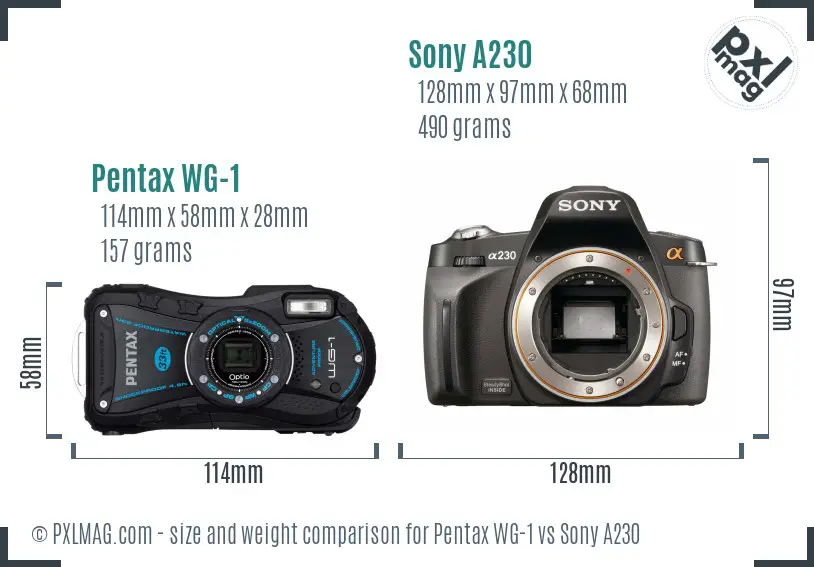 Pentax WG-1 vs Sony A230 size comparison