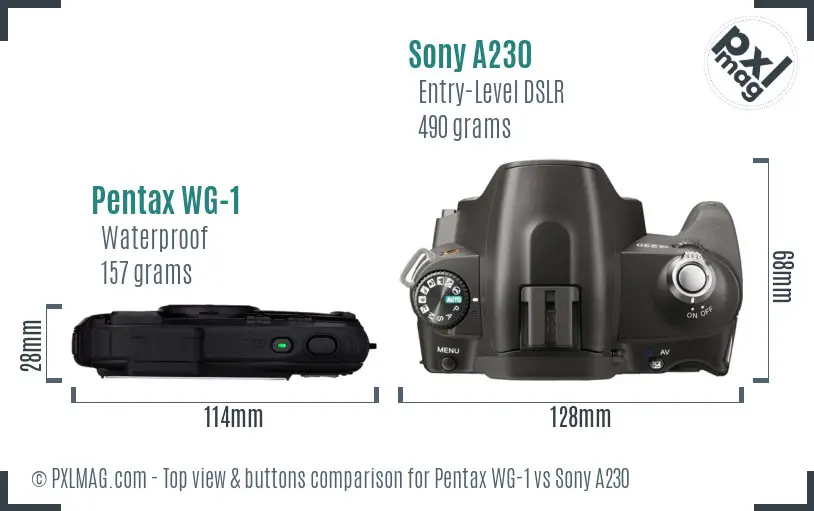 Pentax WG-1 vs Sony A230 top view buttons comparison