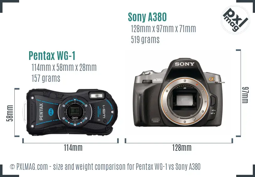 Pentax WG-1 vs Sony A380 size comparison