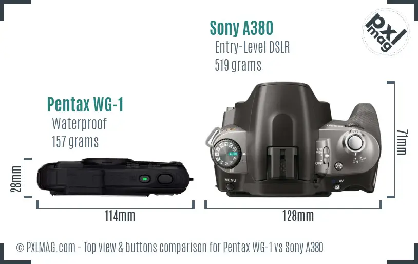 Pentax WG-1 vs Sony A380 top view buttons comparison