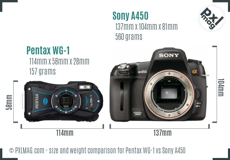 Pentax WG-1 vs Sony A450 size comparison