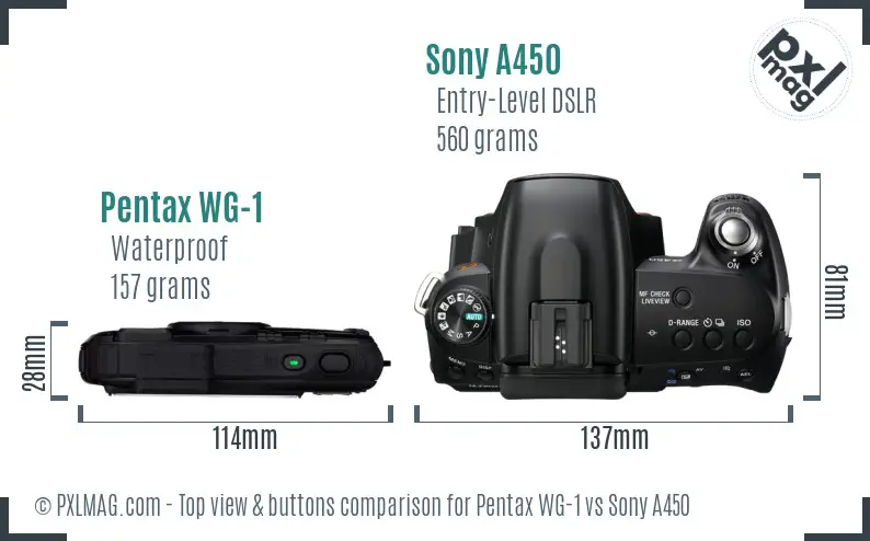 Pentax WG-1 vs Sony A450 top view buttons comparison