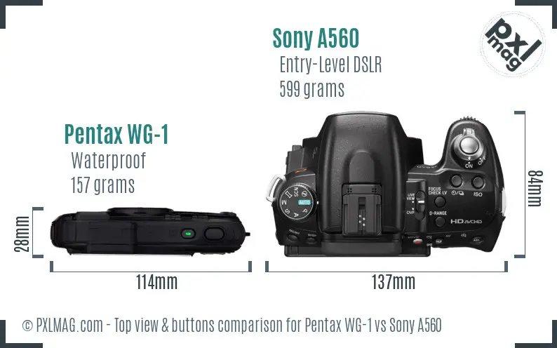 Pentax WG-1 vs Sony A560 top view buttons comparison
