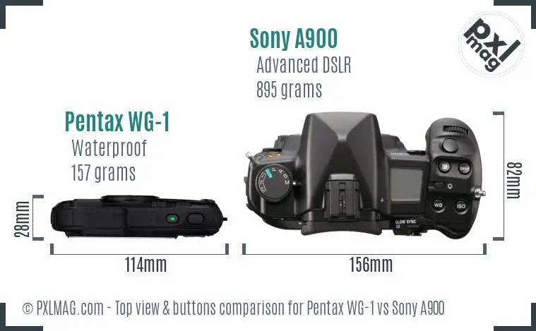 Pentax WG-1 vs Sony A900 top view buttons comparison
