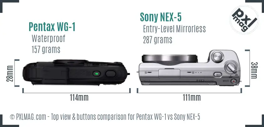 Pentax WG-1 vs Sony NEX-5 top view buttons comparison