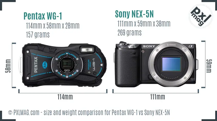 Pentax WG-1 vs Sony NEX-5N size comparison