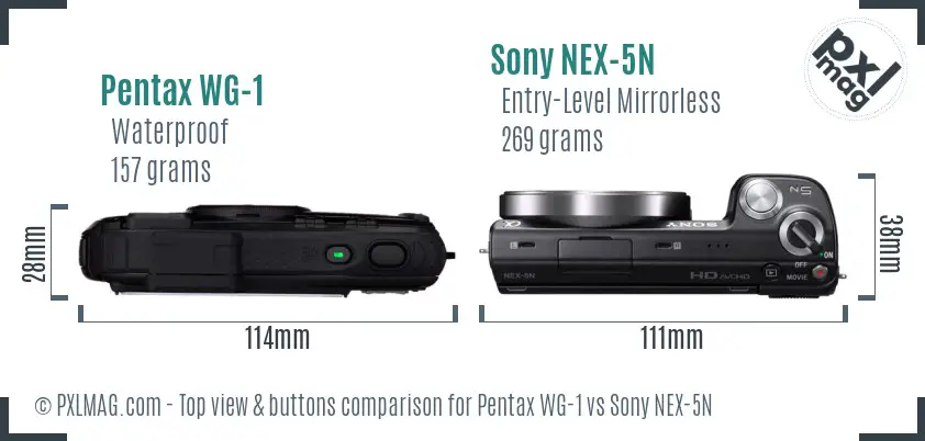 Pentax WG-1 vs Sony NEX-5N top view buttons comparison