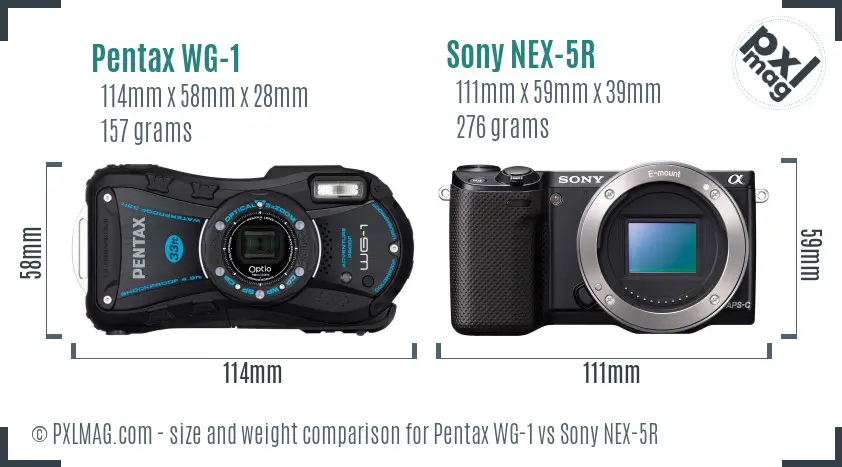 Pentax WG-1 vs Sony NEX-5R size comparison