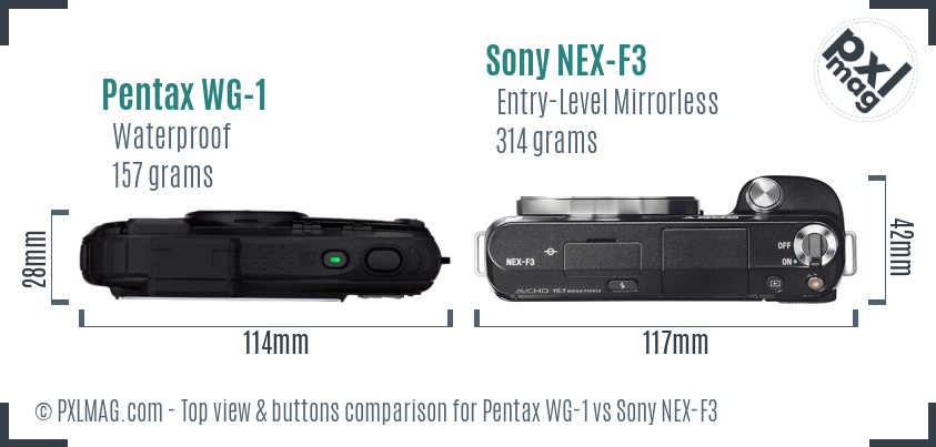 Pentax WG-1 vs Sony NEX-F3 top view buttons comparison