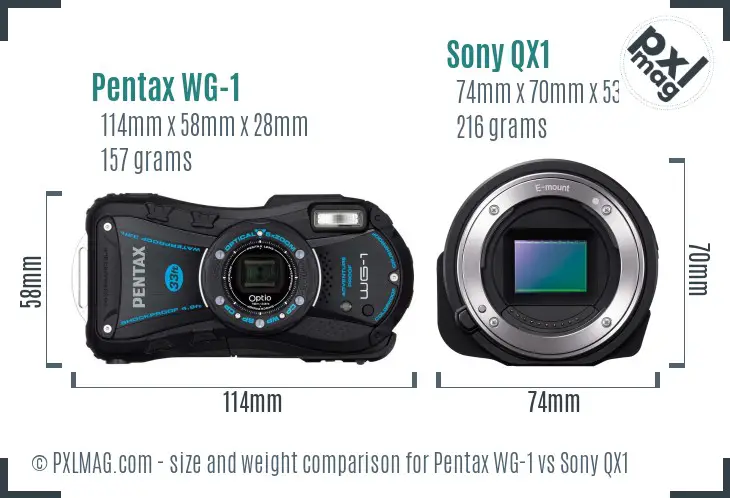Pentax WG-1 vs Sony QX1 size comparison