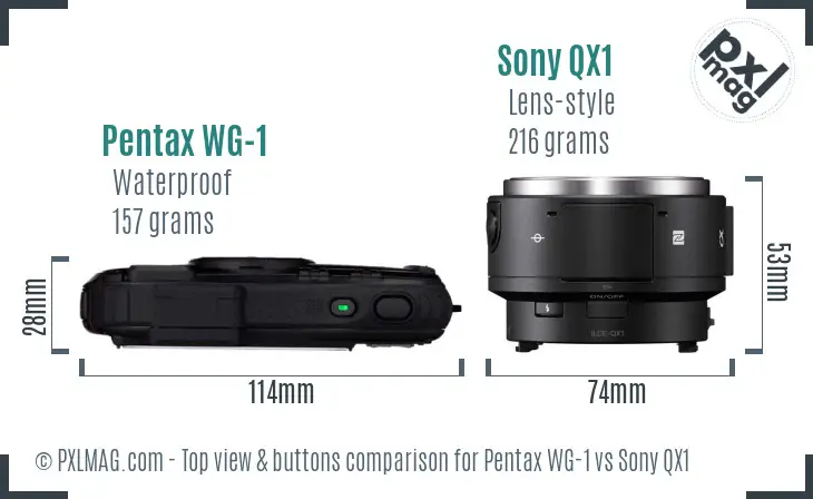 Pentax WG-1 vs Sony QX1 top view buttons comparison