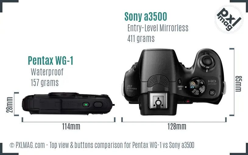 Pentax WG-1 vs Sony a3500 top view buttons comparison