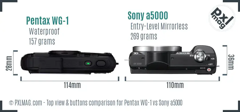 Pentax WG-1 vs Sony a5000 top view buttons comparison